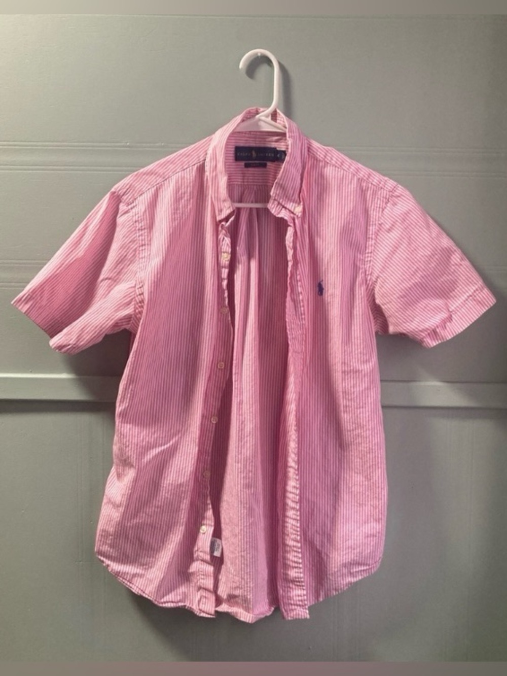 Ralph Lauren Pink and White Striped Short-Sleeve Button-Down Shirt